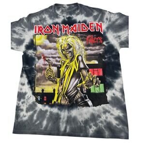 Iron Maiden Killers T Shirt Mens Large Grey Tie Dye Graphic Band Tee 2017 Rock
